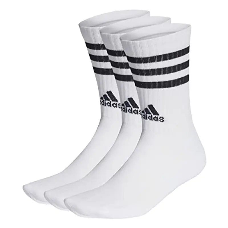 adidas Calze Crew a Righe Imbottite - Set 3 Paia, Bianco/Nero