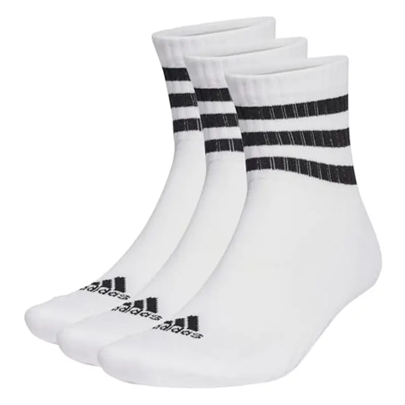 adidas Unisex - Adulto 3-Stripes Cushioned Sportswear Mid-Cut Socks 3 Pairs, White / Black, 8.5
