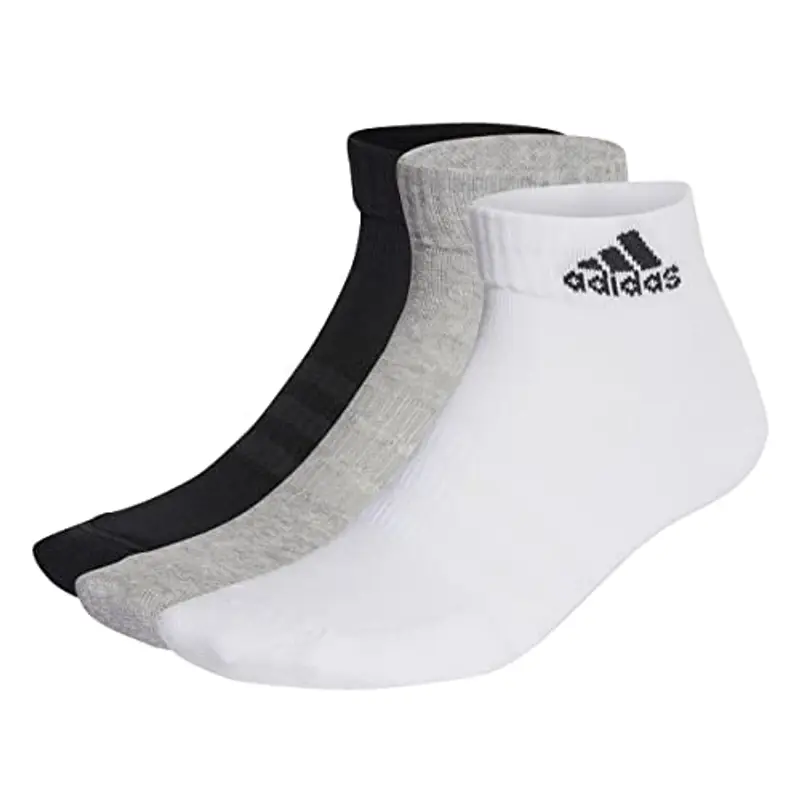 adidas Unisex - Adulto Cushioned Sportswear Ankle Socks 3 Pairs, Medium Grey Heather / White / Black, 8.5