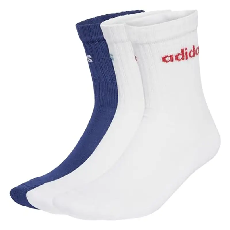 adidas Unisex - Adulto Linear Crew Cushioned Socks 3 Pairs, Dark Blue/White/White