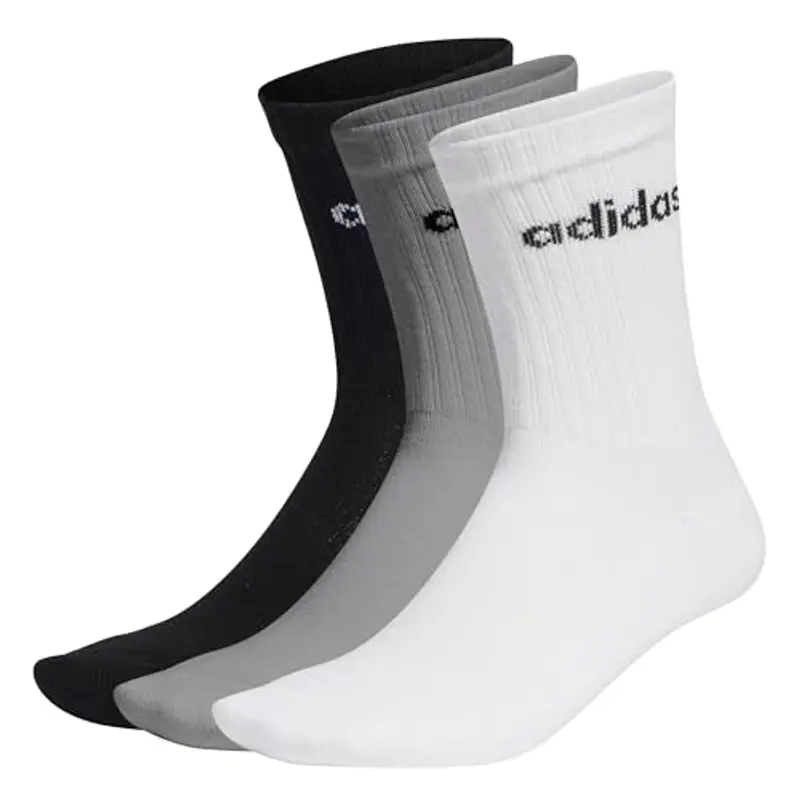 adidas Unisex - Adulto Linear Crew Cushioned Socks 3 Pairs, Medium Grey Heather / White / Black