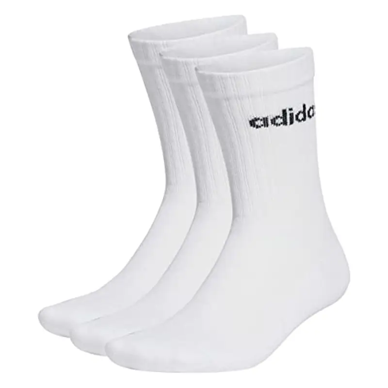 adidas Unisex - Adulto Linear Crew Cushioned Socks 3 Pairs, White / Black, 6.5-8