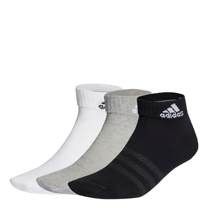 adidas Unisex - Adulto Thin and Light Ankle Socks 3 Pairs, Medium Grey Heather / White / Black, 8.5