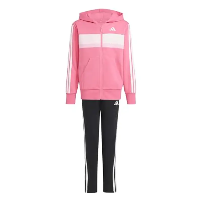 adidas Unisex - Bambini SEASONAL ESSENTIALS TIBERIO 3 STRIPES FLEECE TRACKSUIT, pink fusion/white/clear pink