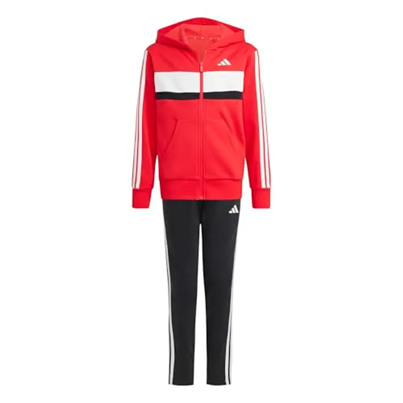 adidas Unisex - Bambini SEASONAL ESSENTIALS TIBERIO 3 STRIPES FLEECE TRACKSUIT, pure ruby/white, 9