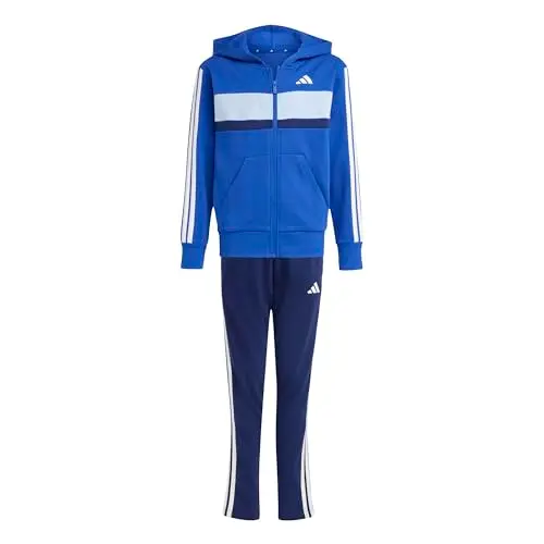 adidas Unisex - Bambini SEASONAL ESSENTIALS TIBERIO 3 STRIPES FLEECE TRACKSUIT, team royal blue/white/glow blue, 9
