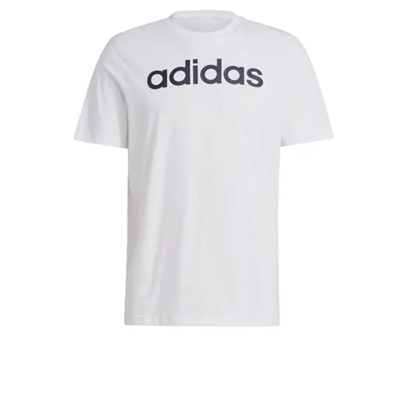 adidas Uomo Essentials Single Jersey Linear Embroidered Logo Tee, White / Black