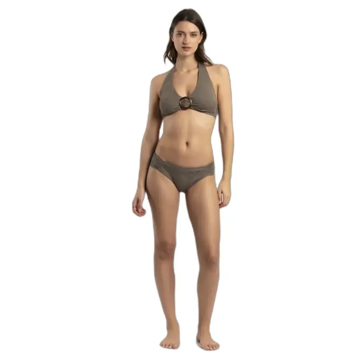 Admas Costume da bagno a due pezzi con schiena scoperta per donna Fresh Leaves Marron