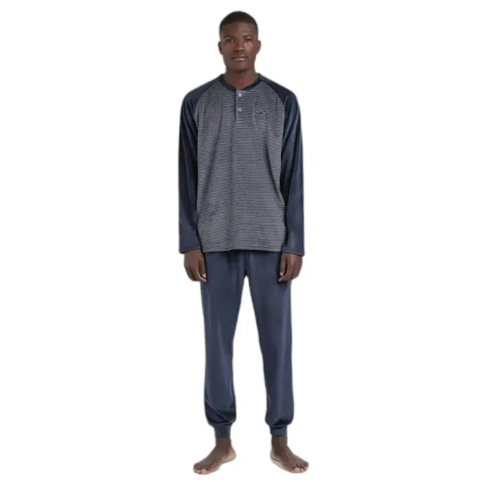 Admas Pigiama a maniche lunghe in velluto Magnific Basic Stripes Bleu