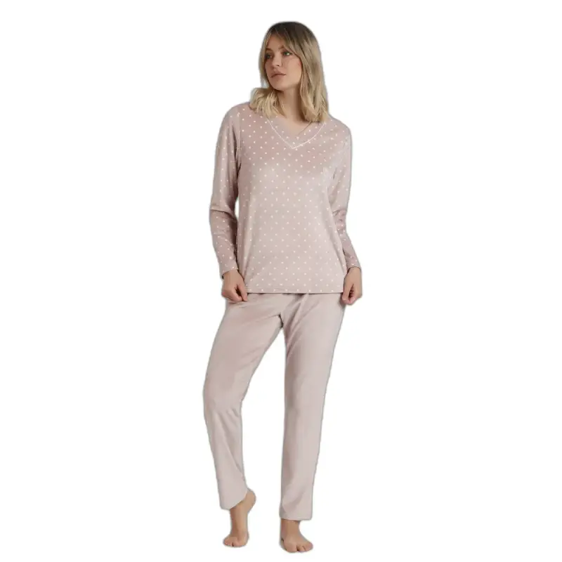 Admas Pigiama maniche lunghe con colletto a V in velluto donna Classic Pico Dots Lace