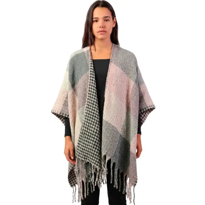 Admas Poncho da donna Cuadros Gris