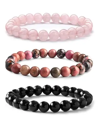 ADRAMATA 3 Pezzi 8mm Bracciale Pietre Naturali Donna Uomo Braccialetto Elastico con Pietre Quarzo