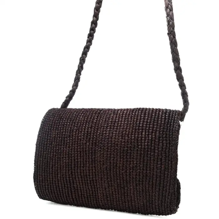 borsa a tracolla da donna in rafia intrecciata marrone miniatura 3