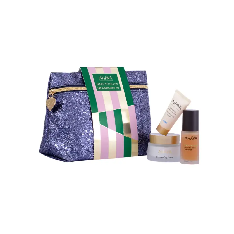 Ahava Set Trio Day & Night Glow Crema Giorno Estrema 50 ml + Siero Locale Anti-Età Notte 30 ml + Gel Detergente 15 ml + Pochette