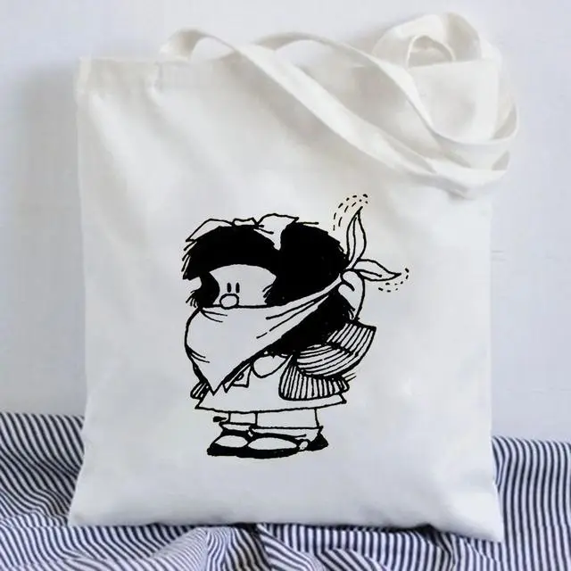 aidegou15 Borsa shopping Kawaii Mafalda Cute Anime Harajuku Borsa in tela Borsa tote Borsa da donna Borsa shopper di grande capacità Borsa