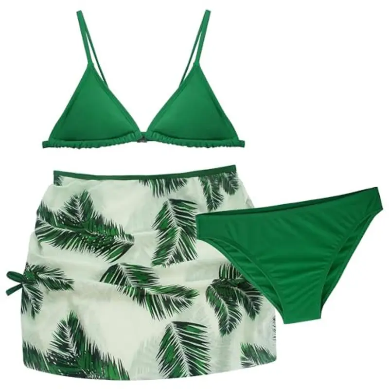 AIEOE Ragazze Bikini Set con Gonna 3 Pezzi Costume da Bagno Estivo Bambina Tie-Dye Hawaiano Nuoto Mare Spiaggia per 14 Anni Verde B
