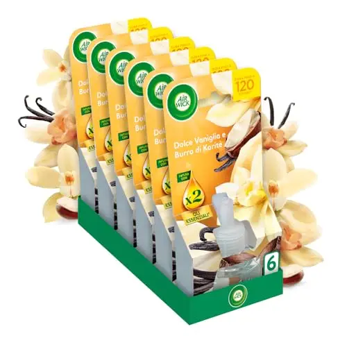 Airwick Air Wick Diffusore Elettrico di Oli Essenziali, 6 Ricariche per Diffusore Elettrico alla Fragranza Dolce Vaniglia e