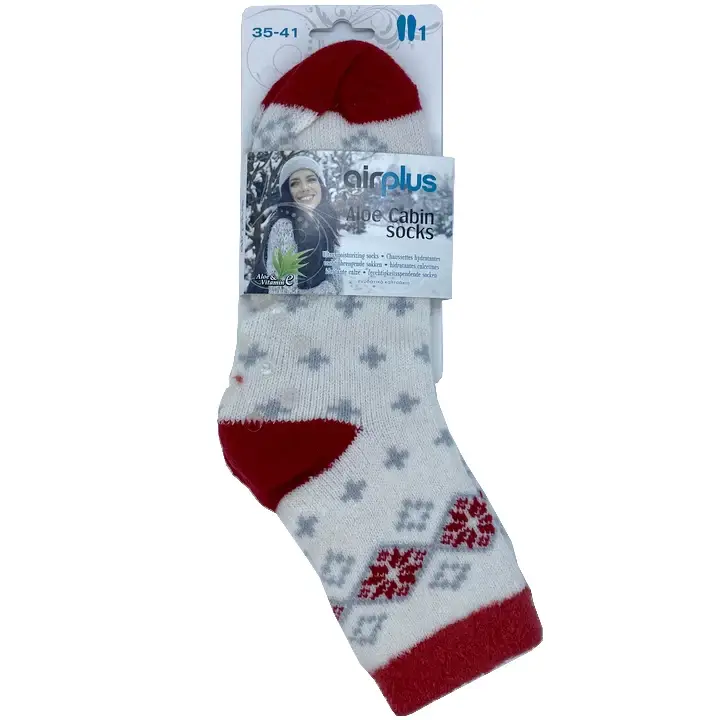 Airplus Aloe Cabin Socks - Calzini Idratanti - Bianco Motivo Grigio/Rosso