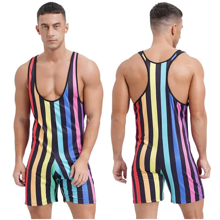 Costume da bagno intero da uomo senza maniche slim fit fitness palestra body sportivo uomo abbigliamento da surf 3XL multicolore