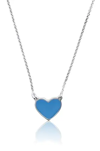 Aka Gioielli Aka Gioielli® - Collana con Ciondolo Cuore Azzurro in Argento 925 Rodiato, Smaltato Dipinto a Mano, Regalo Donna e