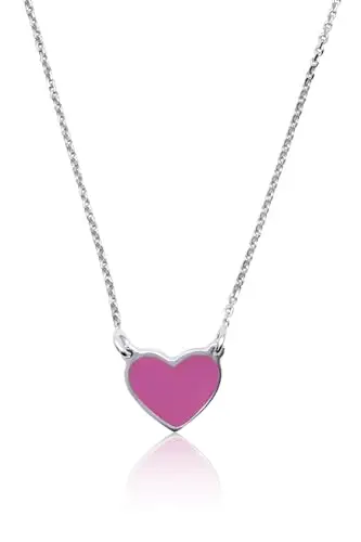 Aka Gioielli Aka Gioielli® - Collana con Ciondolo Cuore Rosa in Argento 925 Rodiato, Smaltato Dipinto a Mano, Regalo Donna e Ragazza