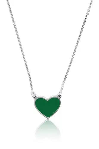 Aka Gioielli Aka Gioielli® - Collana con Ciondolo Cuore Verde in Argento 925 Rodiato, Smaltato Dipinto a Mano, Regalo Donna e Ragazza
