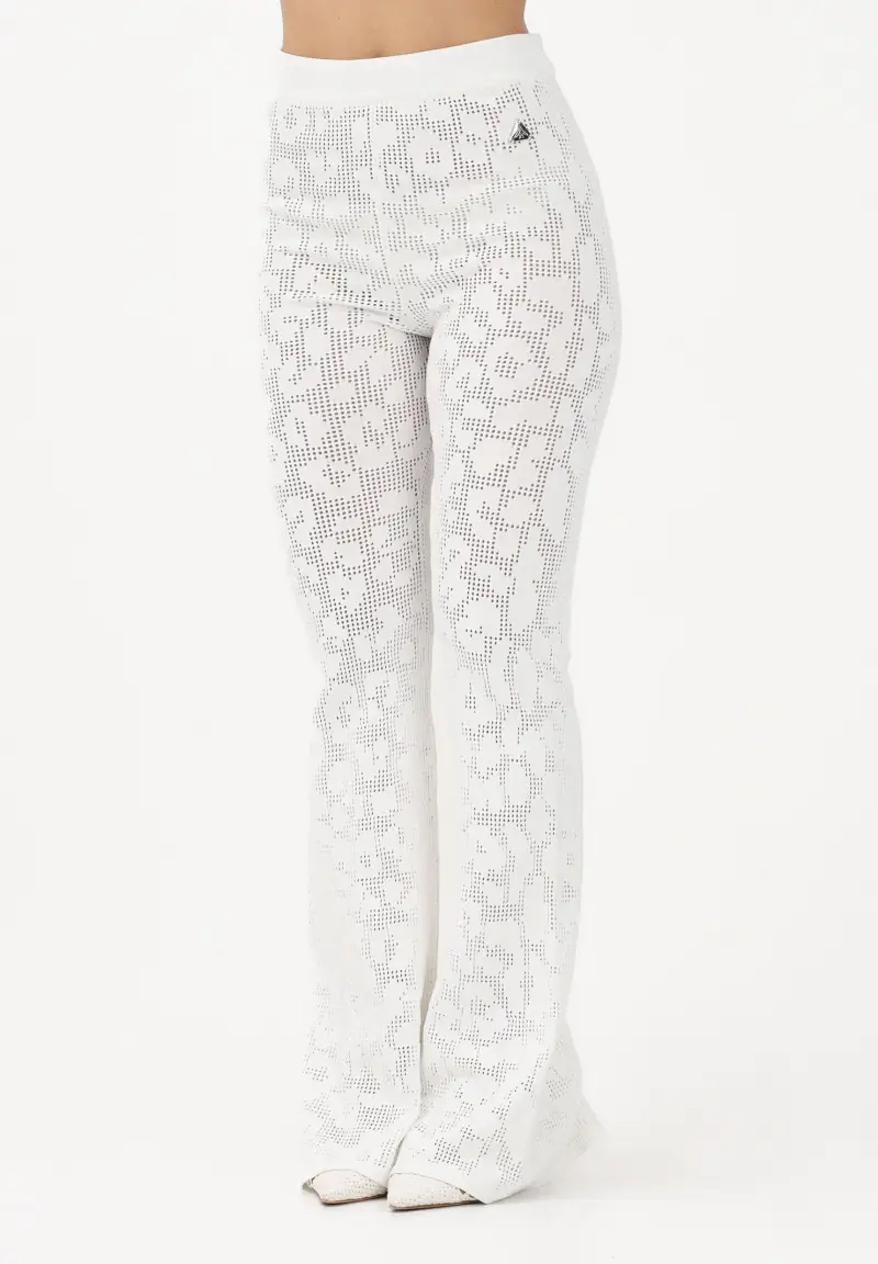 AKEP Pantalone bianco da donna in maglia traforata
