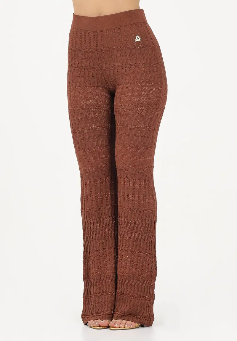 AKEP Pantalone marrone da donna in maglia lavorata