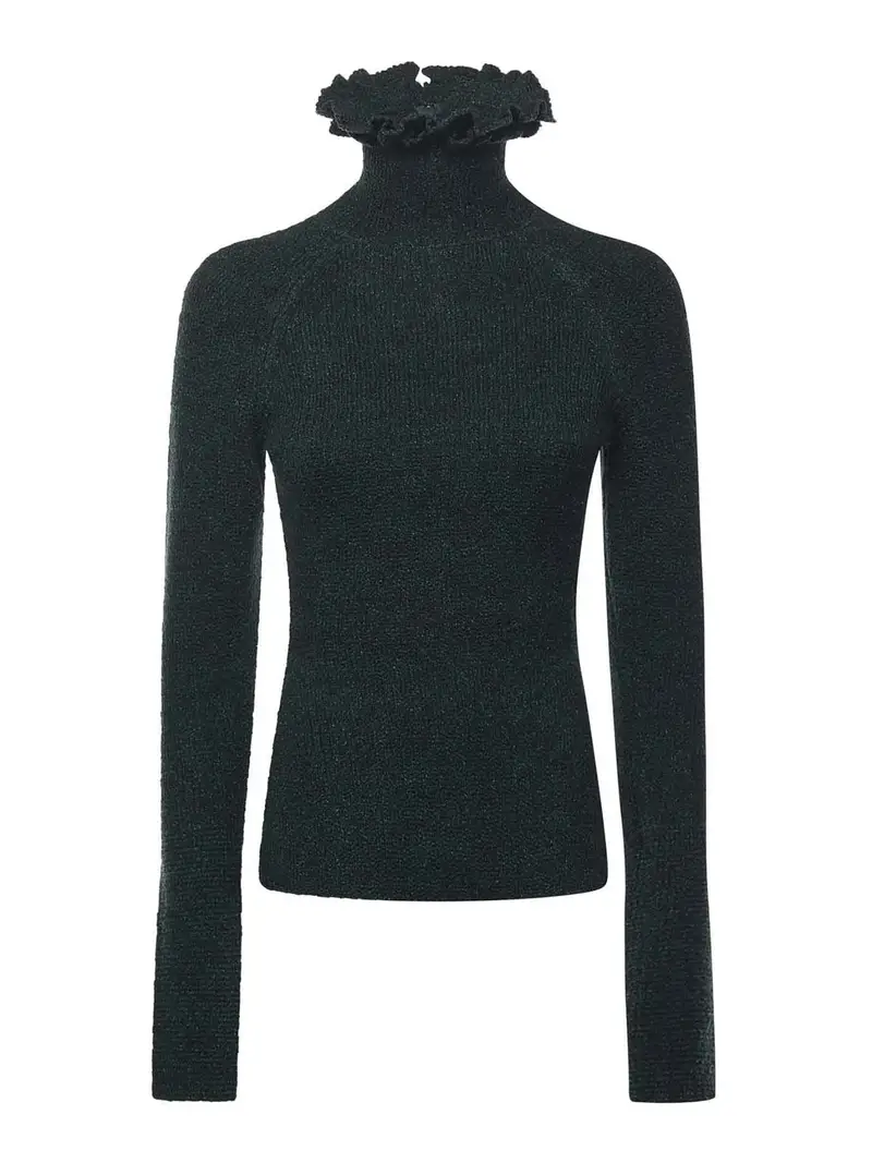 Alaïa Dolcevita Con Volant Verde Scuro