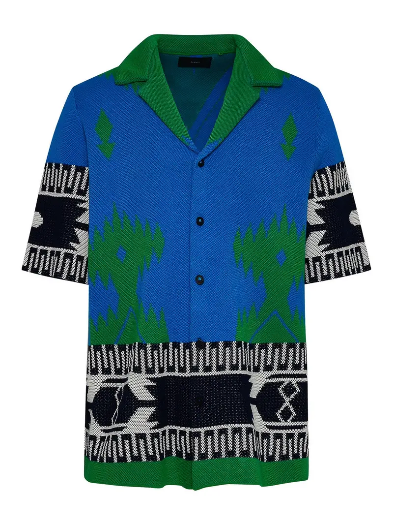 Alanui Camicia in cotone verde e blu Multicolore
