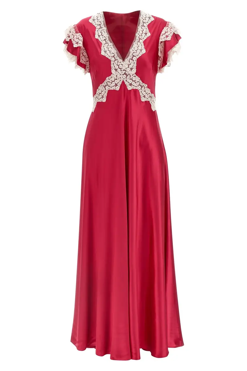 ALBERTA FERRETTI Abito Raso E Pizzo Fuxia