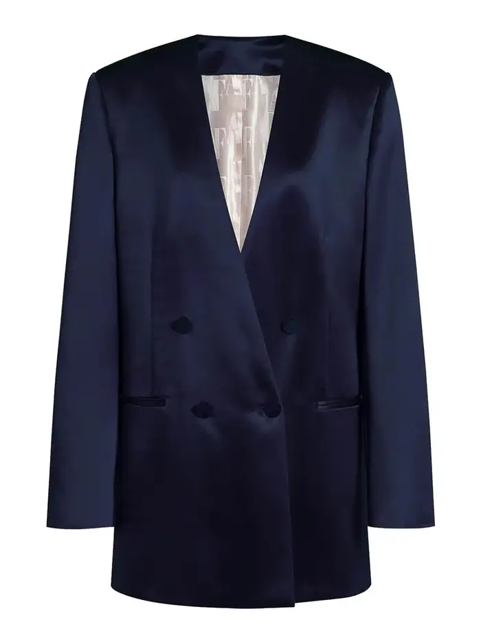 Alberta Ferretti Giacca Doppiopetto In Seta Blu