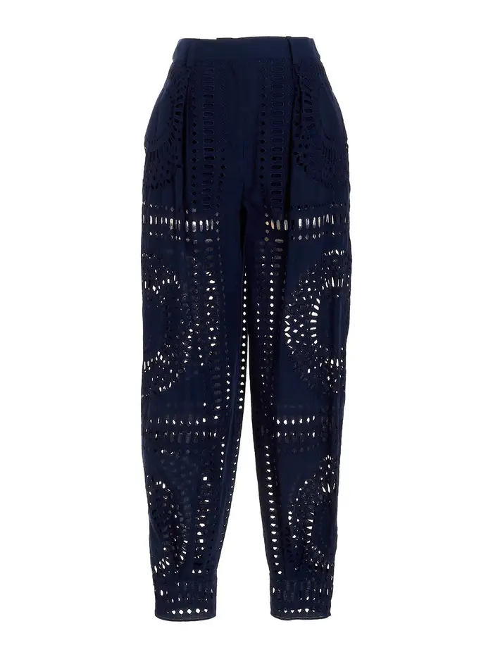 Alberta Ferretti Pantalone in cotone ricamato Blu