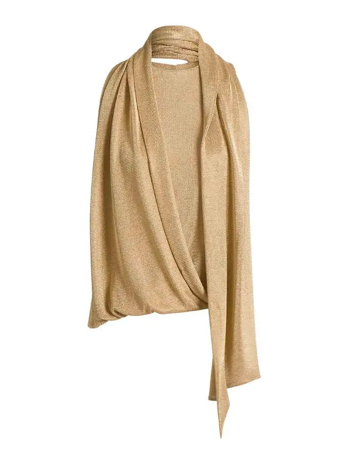 Alberta Ferretti Top in rete lurex con sciarpa Oro