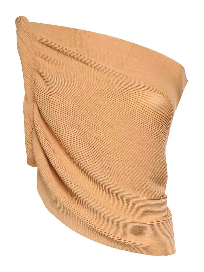 Alberta Ferretti Top monospalla in misto lana Beige