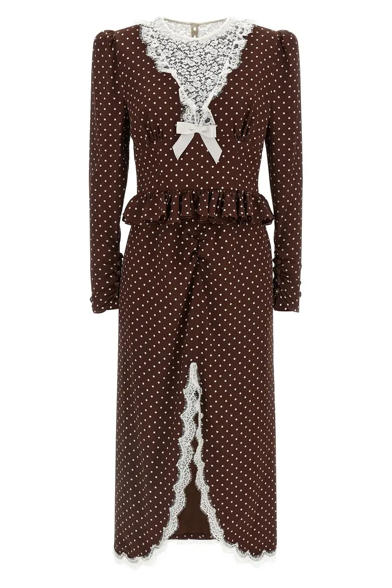 ALESSANDRA RICH Abito Polka Dot Midi Marrone