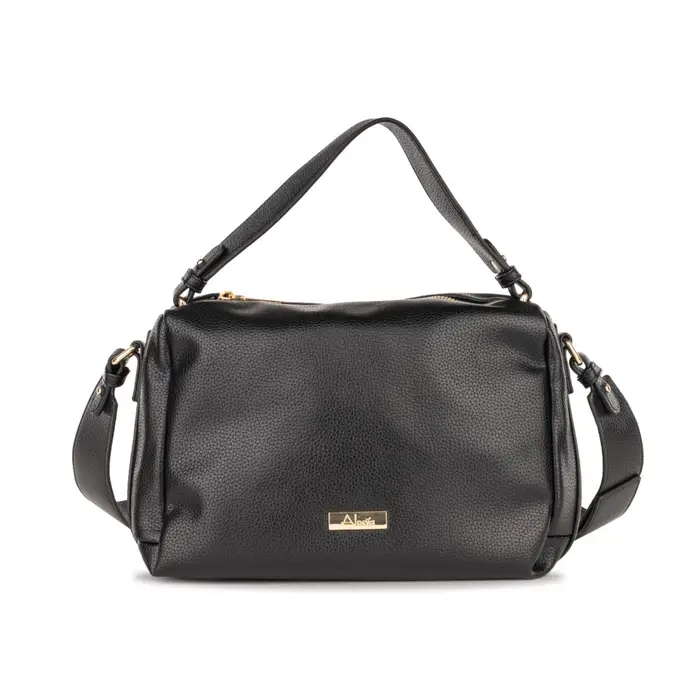 Borsa a mano nera da donna con zip e tracolla removibile