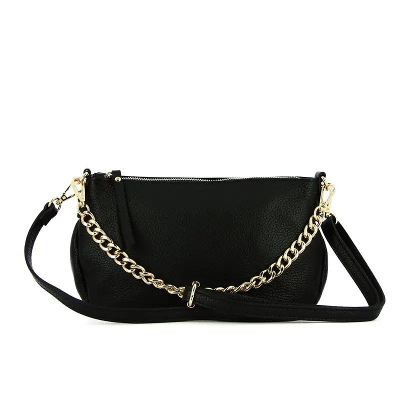 Borsa nera in pelle con doppia tracolla removibile