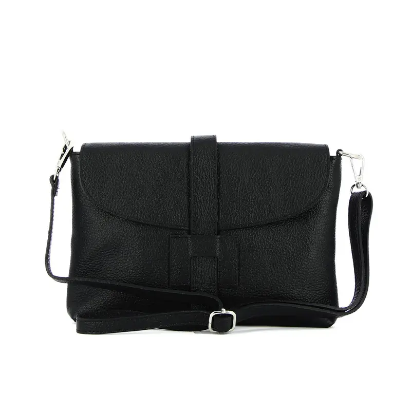 Borsa nera in pelle con tracolla e zip posteriore