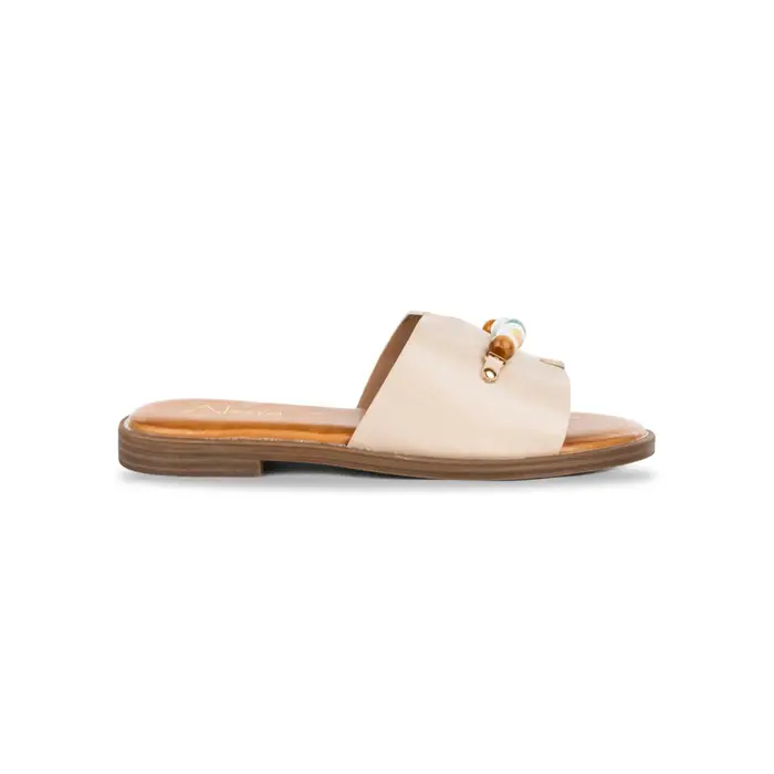 ALESYA Ciabattine a fascia beige da donna con pietre