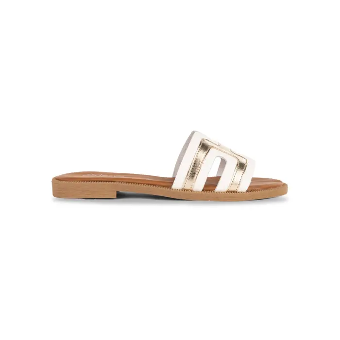 ALESYA Ciabattine a fascia bianche da donna in pelle con inserti oro