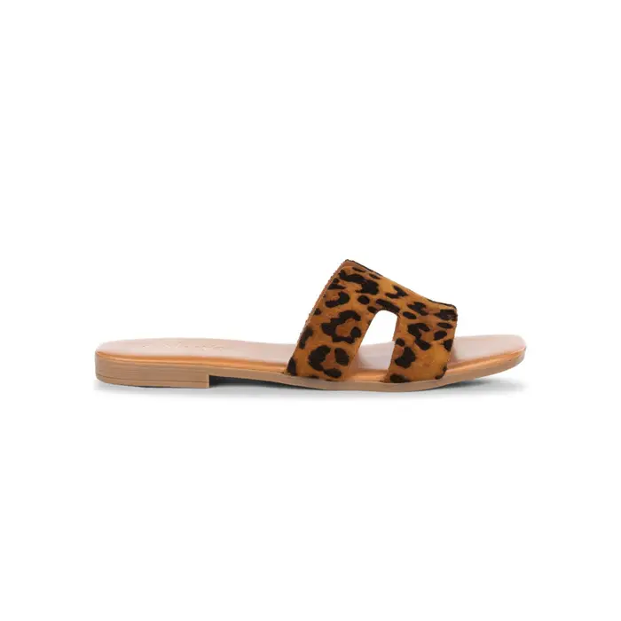 ALESYA Ciabattine a fascia marroni in fantasia animalier da donna con design ad H