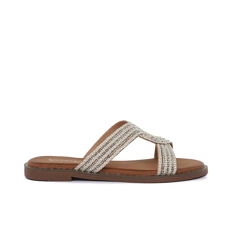 ALESYA Ciabattine beige da donna con strass