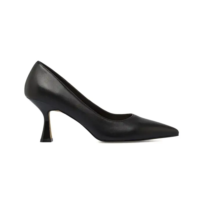 Decolletè Alesya nere da donna a punta in pelle con tacco medio a rocchetto