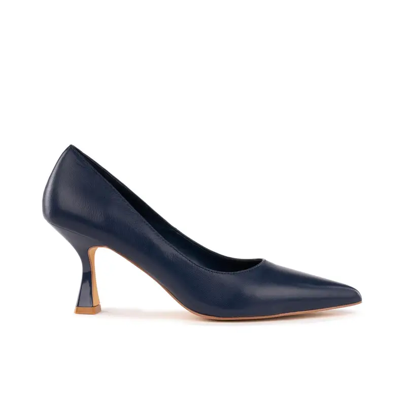 ALESYA Decolletè blu a punta in pelle con tacco medio a rocchetto