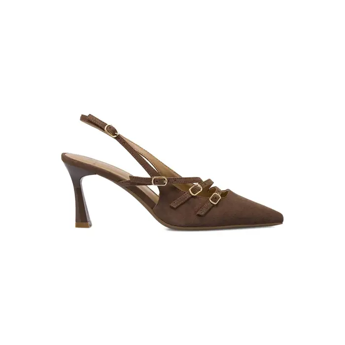 Decolletè slingback Alesya marroni da donna a punta con cinturini e con tacco alto a rocchetto