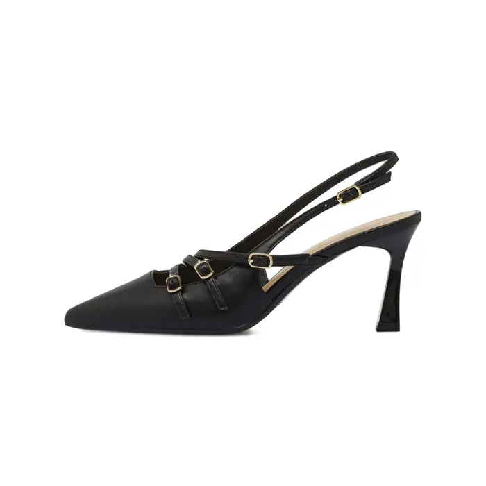 Decolletè slingback Alesya nere da donna a punta con cinturini e con tacco alto a rocchetto