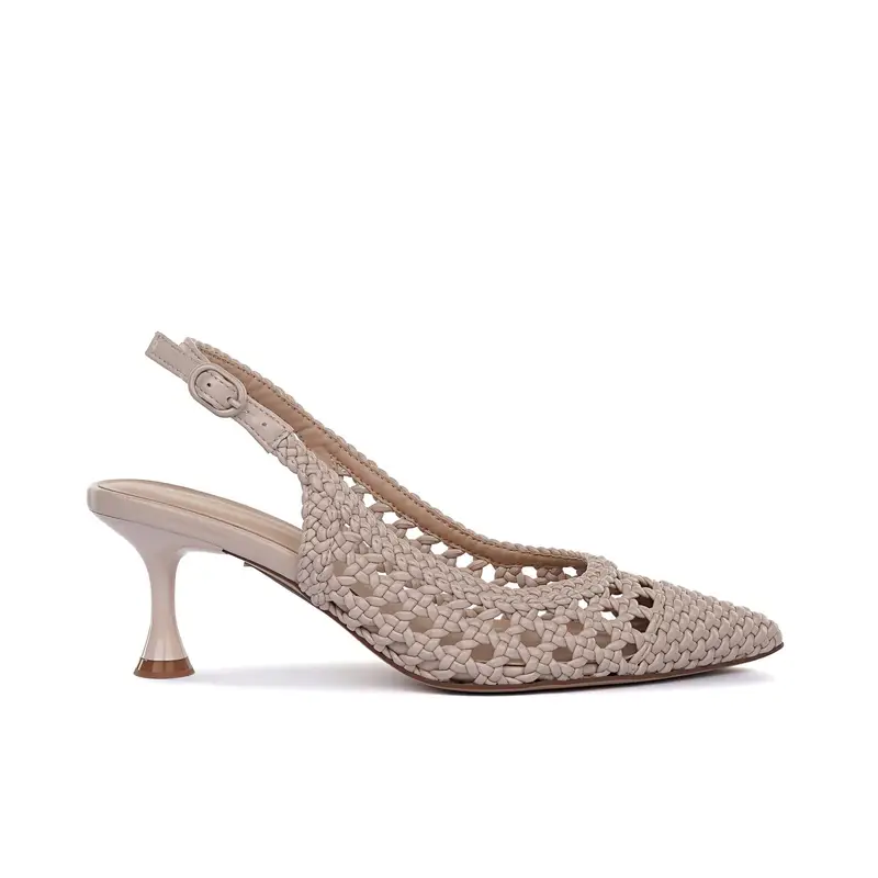 ALESYA Decolletè slingback beige intrecciate a punta con tacco medio a rocchetto