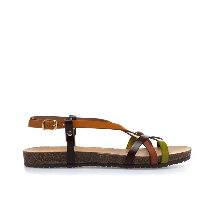 ALESYA ECO S Sandali bassi marroni con cinturino e fondo effetto sughero