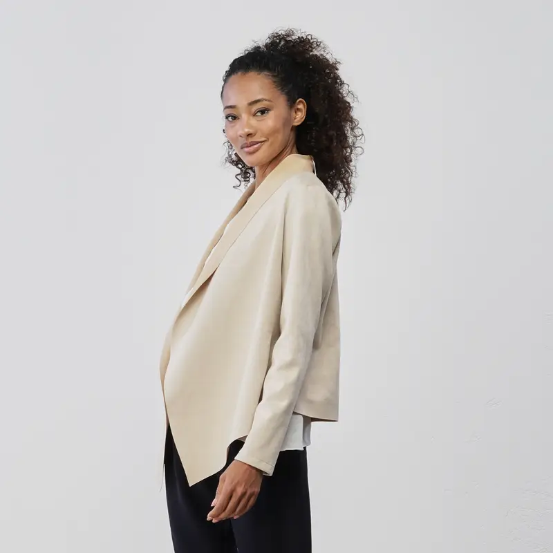 ALESYA Giacca leggera beige da donna asimmetrica senza bottoni